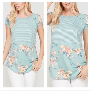 Florals and striped capped sleeve top